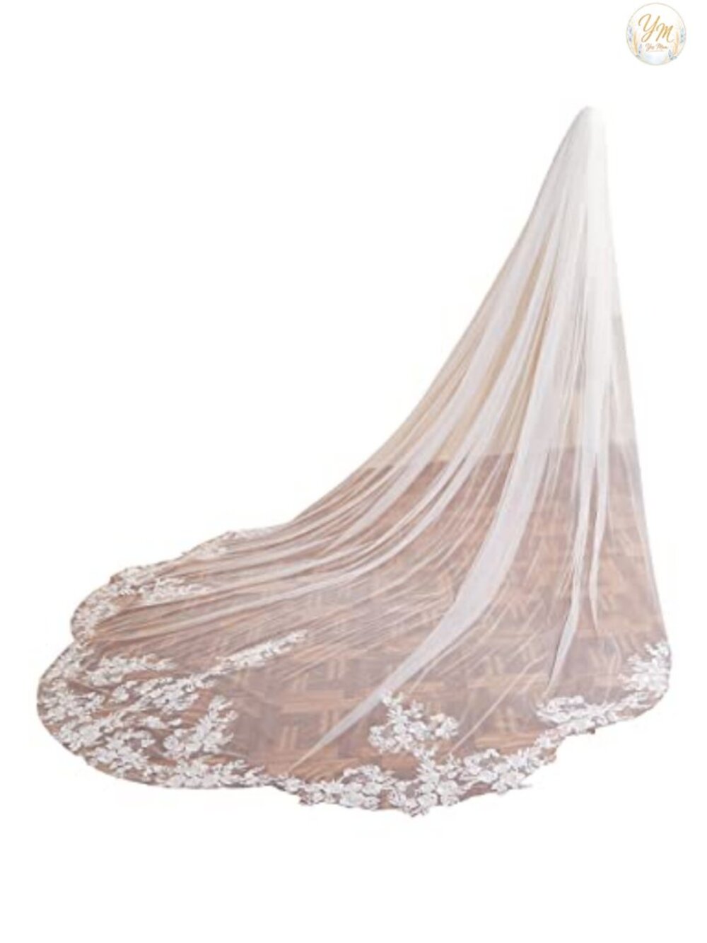 Cathedral Length 1 Tier Lace Sequin Tulle Bridal Veil with Metal Comb